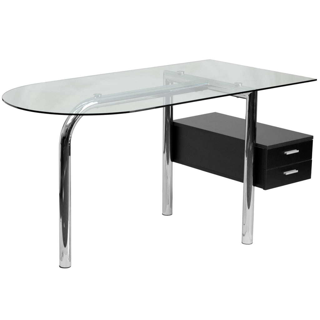 Glass Computer Desk with Open Storage Y777102