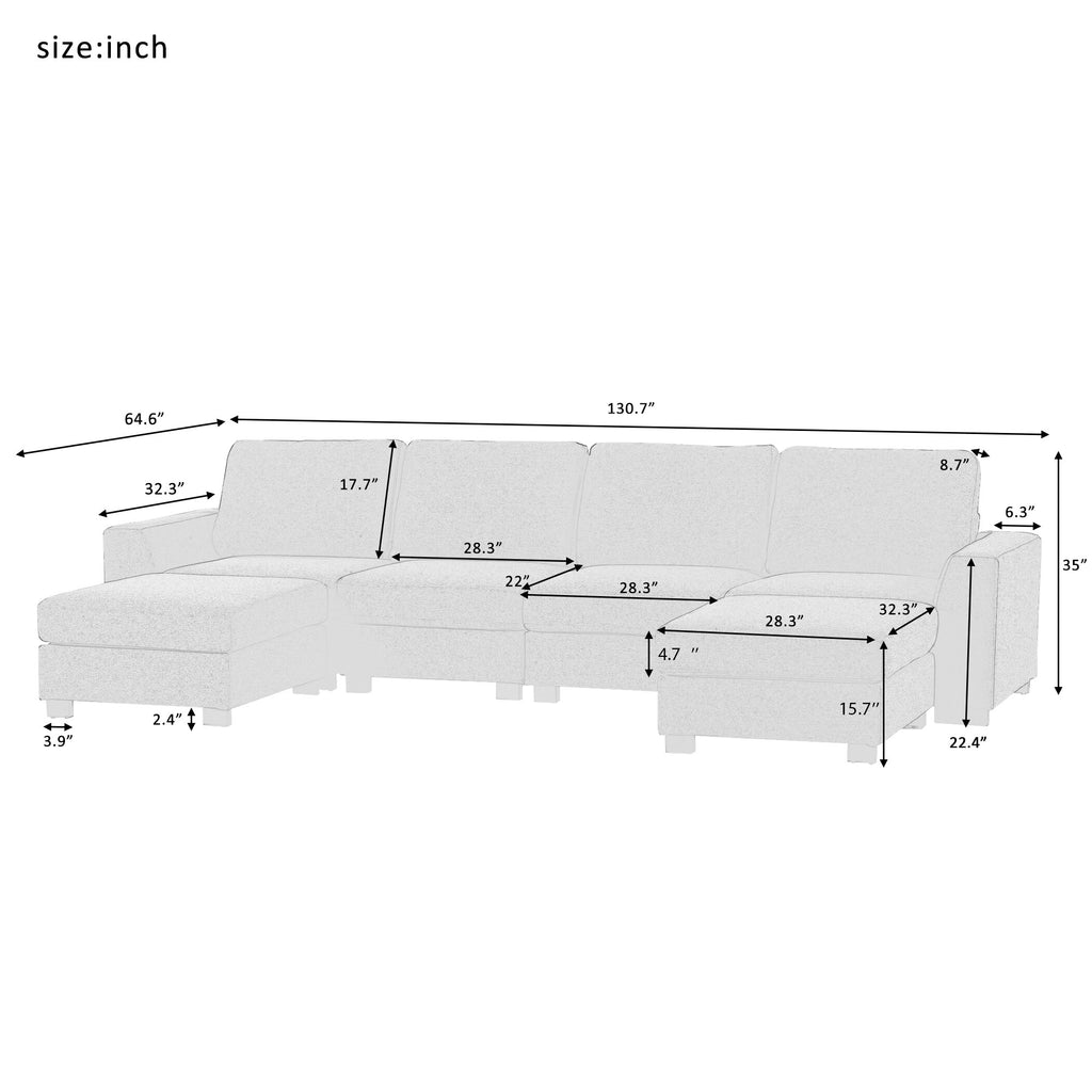 U Shaped Sofa with Removable Ottomans D54952