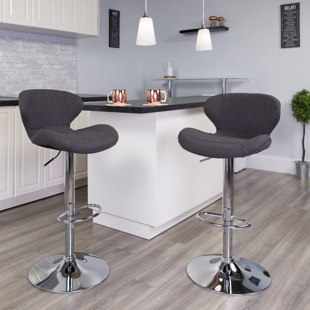 Charcoal Fabric Adjustable Height Barstool with Chrome Base G58076