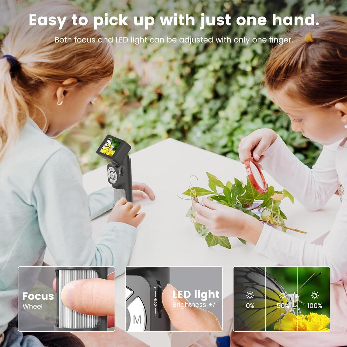 Portable Pocket Microscope Kit with 2" LCD Screen, 500X, 8 Adjustable LED Lights, 32GB SD Card V8664
