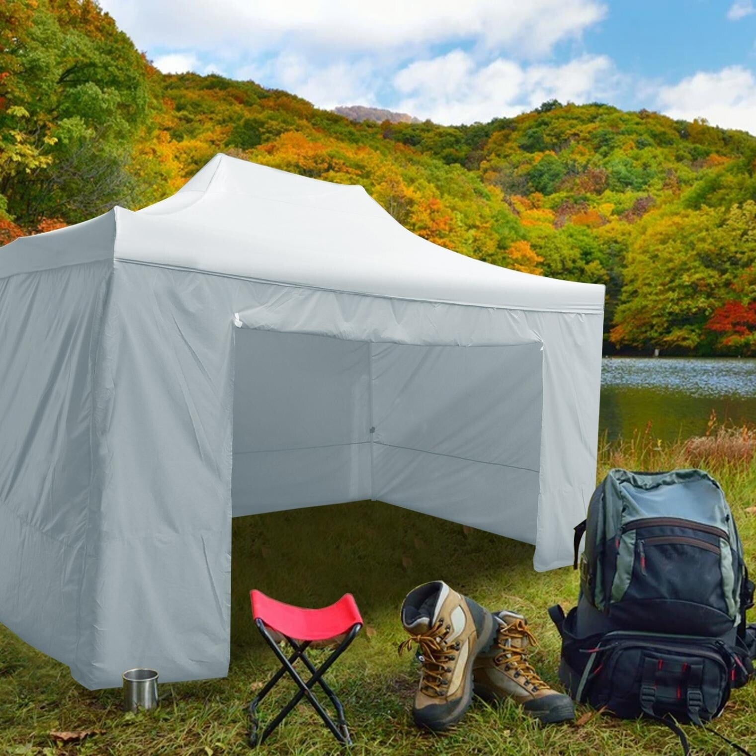 Silver Commercial Tent with 6 Removable Sidewall U9439