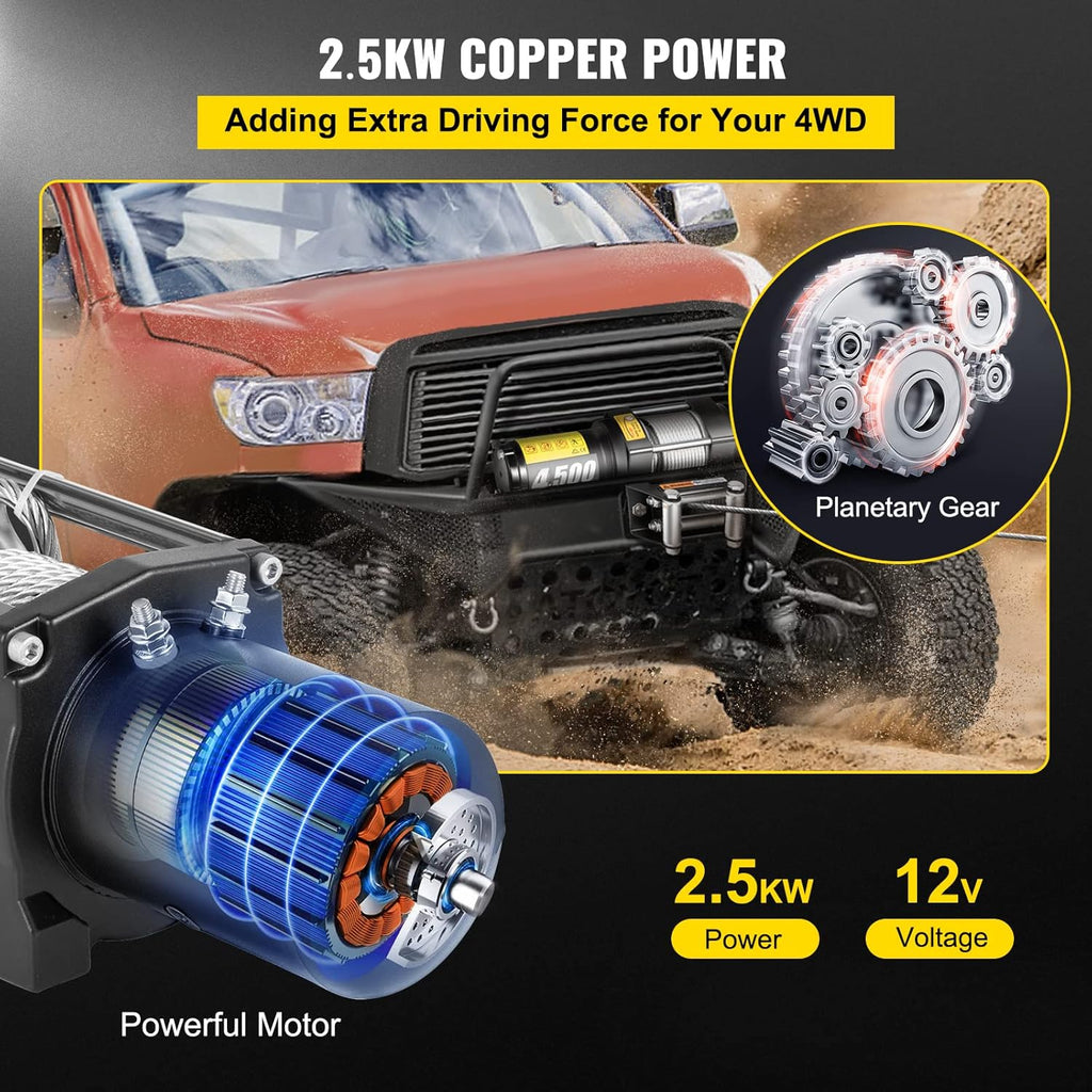 4500lb 12V Electric Winch with Wireless Remote Control Y118
