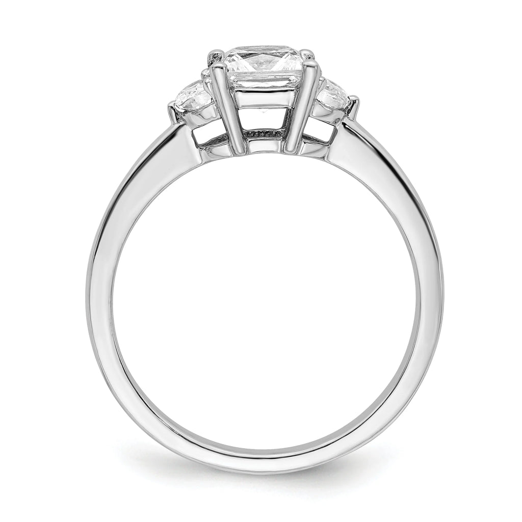 14k White Gold 3 Stone Half Moon Princess Cut CZ Ring C2364