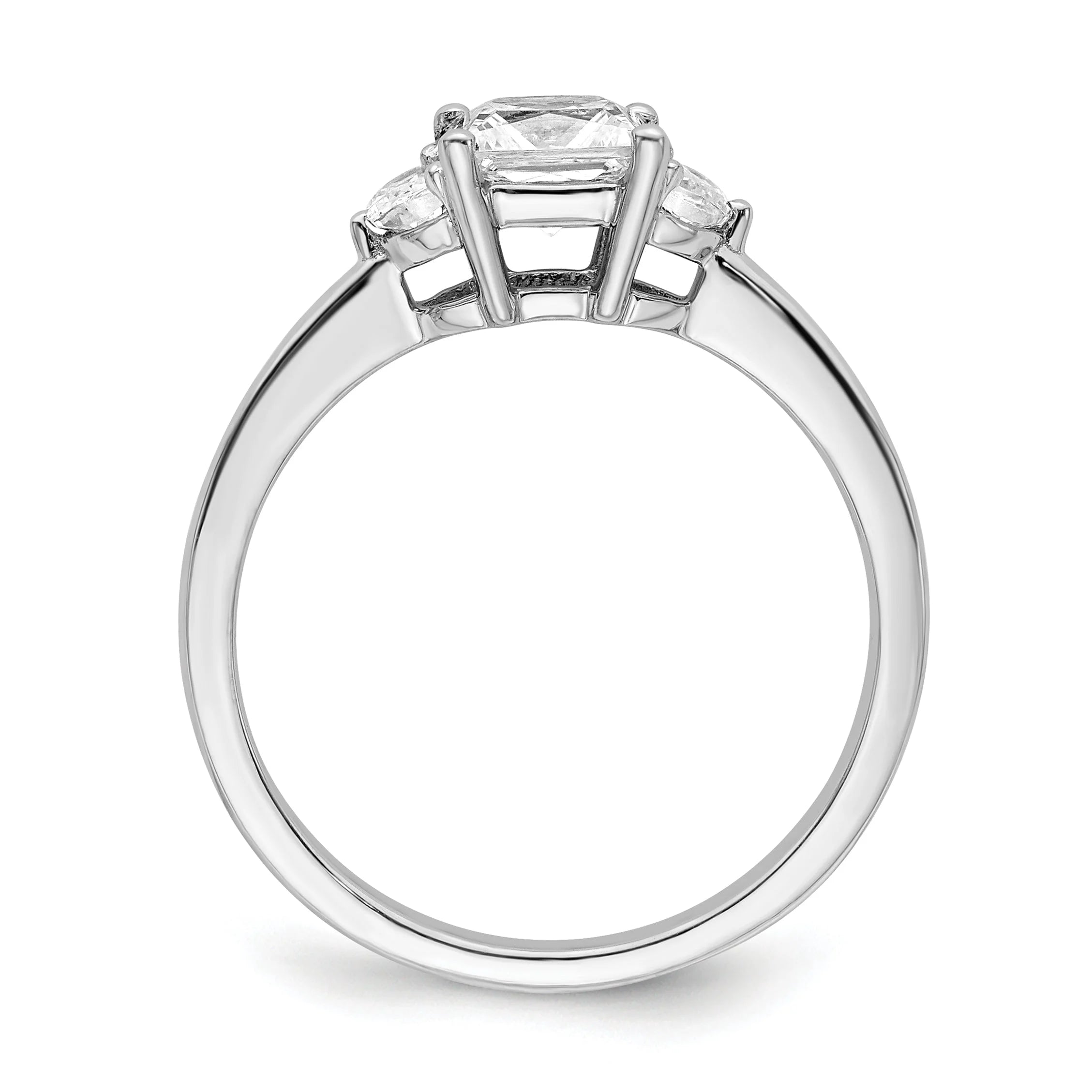 14k White Gold 3 Stone Half Moon Princess Cut CZ Ring C2364