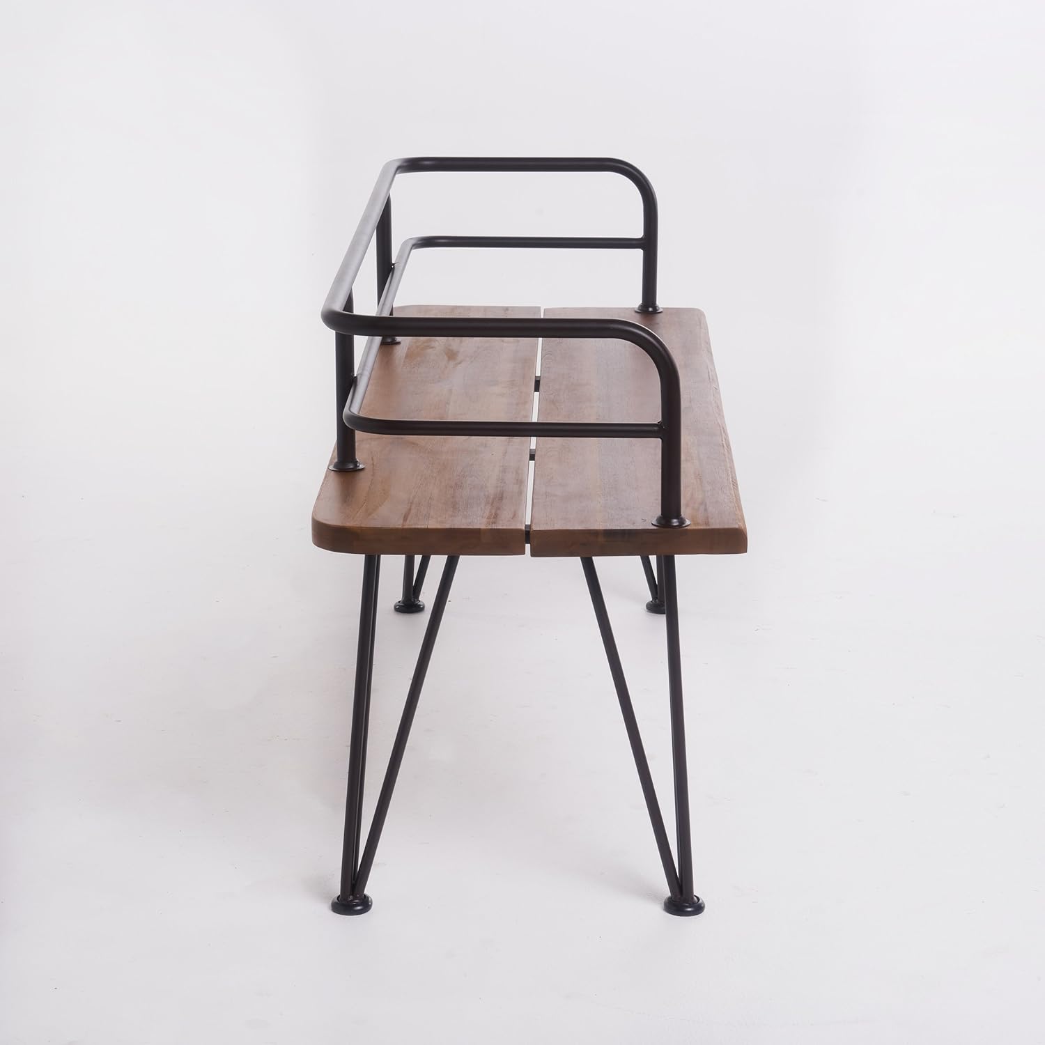 Teak Finish Iron and Acacia Wood Bench I739296