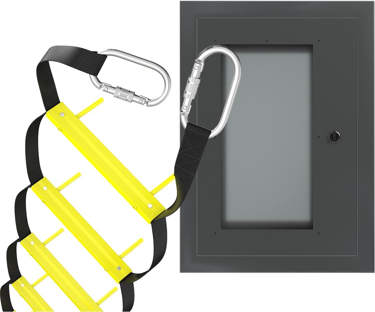 13ft Aluminum Fire Escape Ladder with Box, Snap Hooks and 2 Anchors N64866