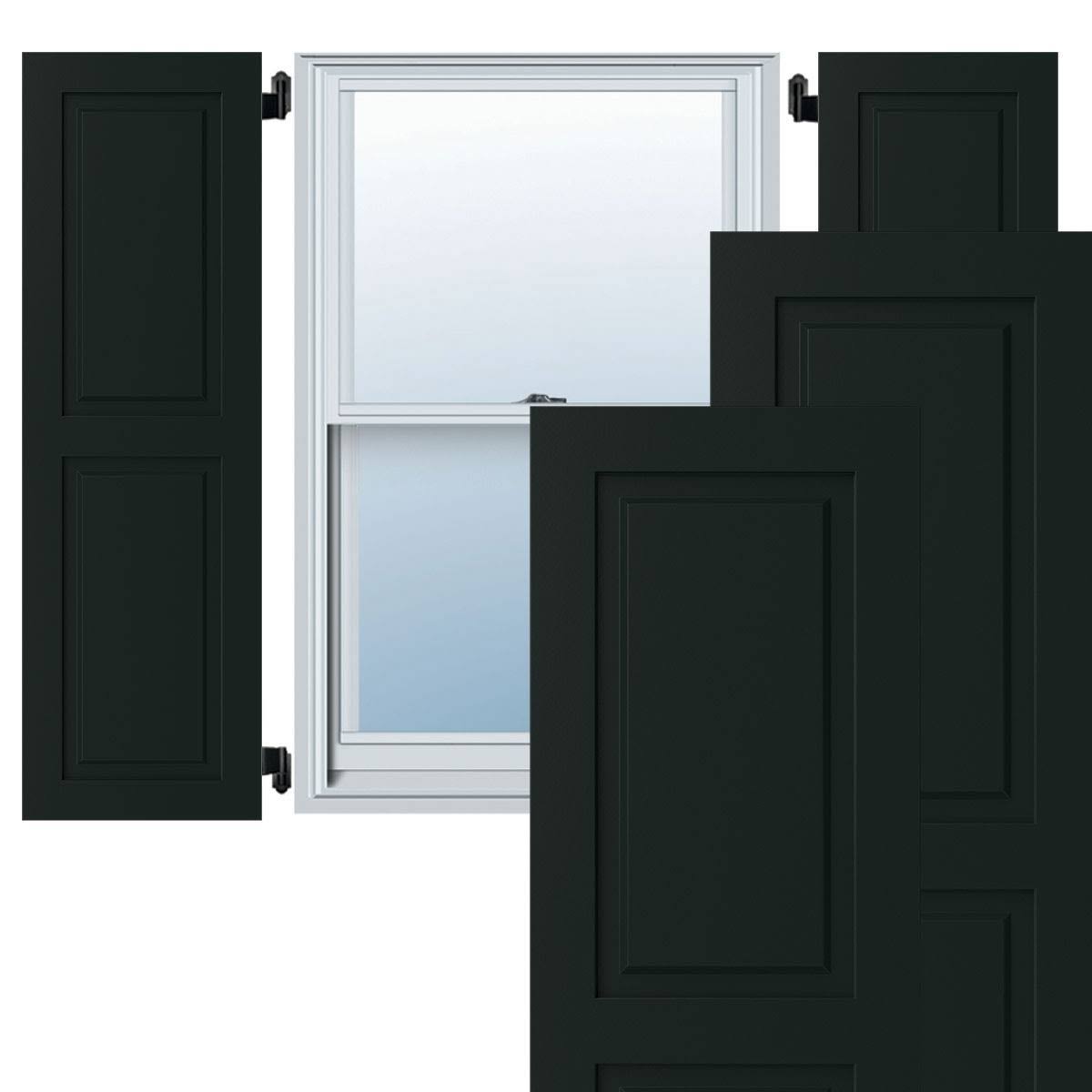 15x22W x 49x22H Exterior Composite Raised Panel Shutters, Black Forest Green E6633