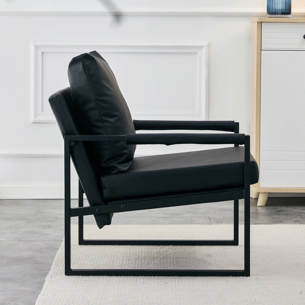 Black PU Leather Accent Armchair with Metal Frame Y8046