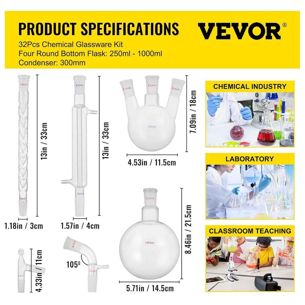 32PCS Chemistry Lab Glassware Kit 250 1000ml K31596