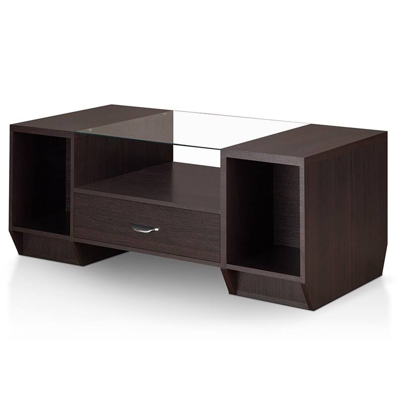 Espresso Glass Top Storage Coffee Table A99476