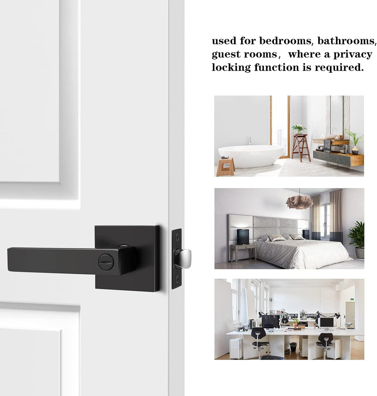 Matte Black Square Privacy Door Levers, Keyless Interior Door Handles Z9017