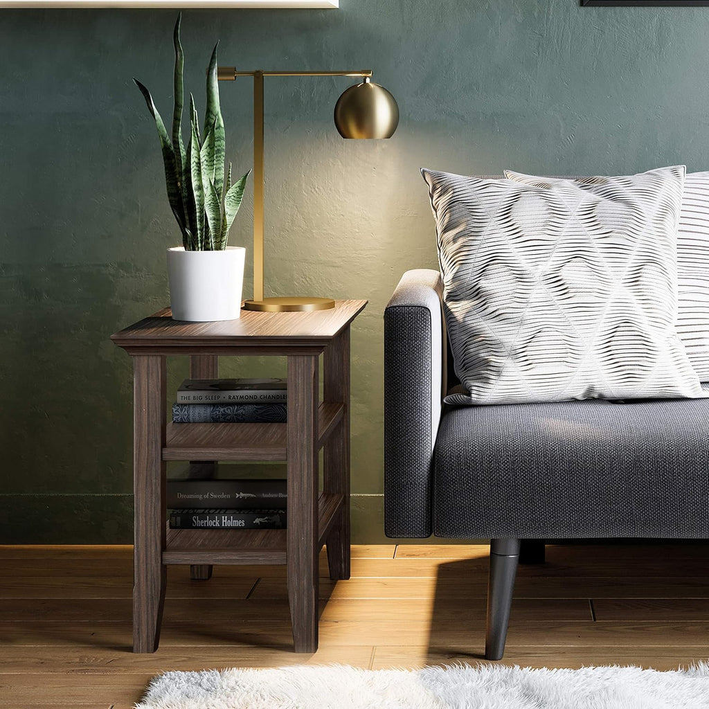 Black Solid Wood Narrow Side Table with 2 Shelves Q80989