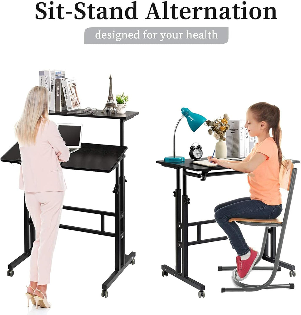 Black Mobile Standing Desk on Wheels Adjustable M2224