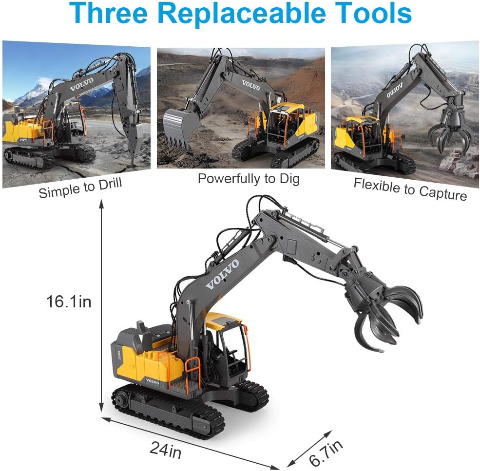 1/16 Scale RC Excavator Digger Toy with 2 Tools O25805