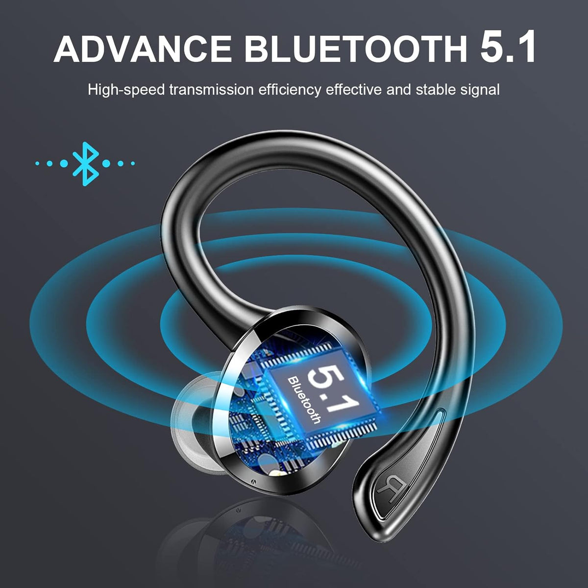 Wireless Bluetooth 5.1 Earbuds with Earhooks, IP7 Waterproof, 48H Playtime A270741