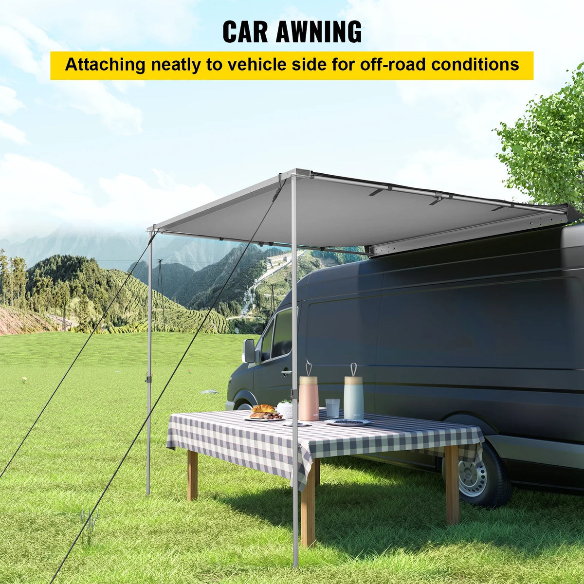 Retractable Waterproof Car Awning Tent Grey 6'x6' U266
