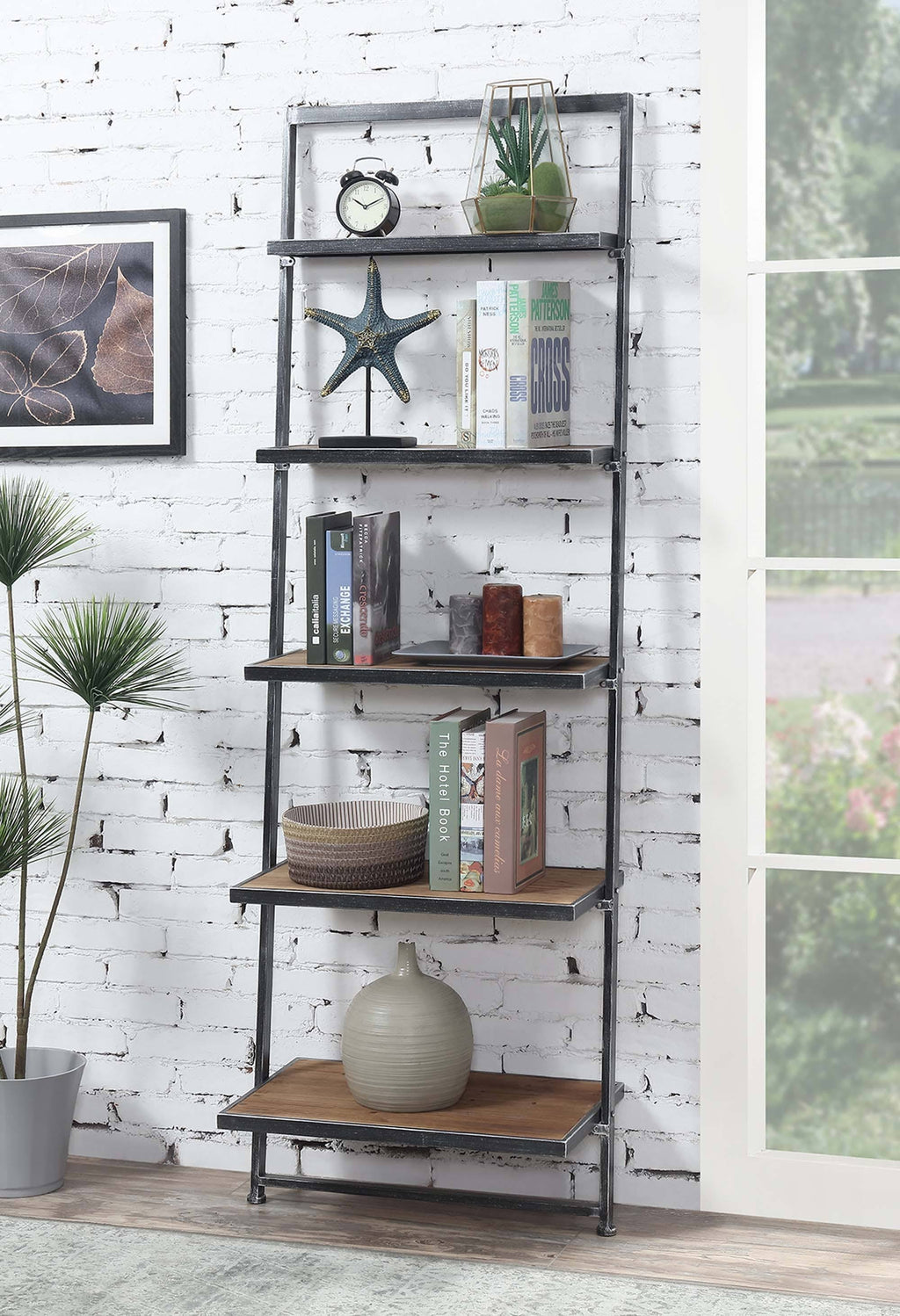 5 Tier Black Ladder Bookcase Shelf E770