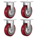 4 Pack 6x22 Heavy Duty Non Swivel Plate Maroon PU Rigid Fixed Wheels M13954
