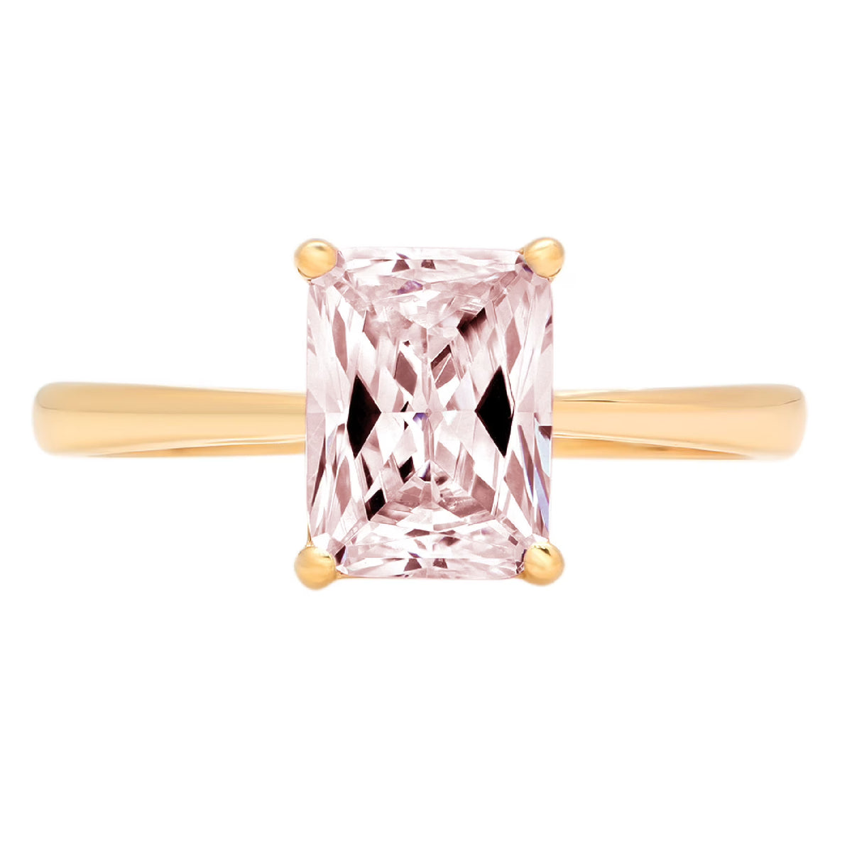 Emerald Cut Pink Simulated Diamond 18k Yellow Gold Ring Size 9 A65161