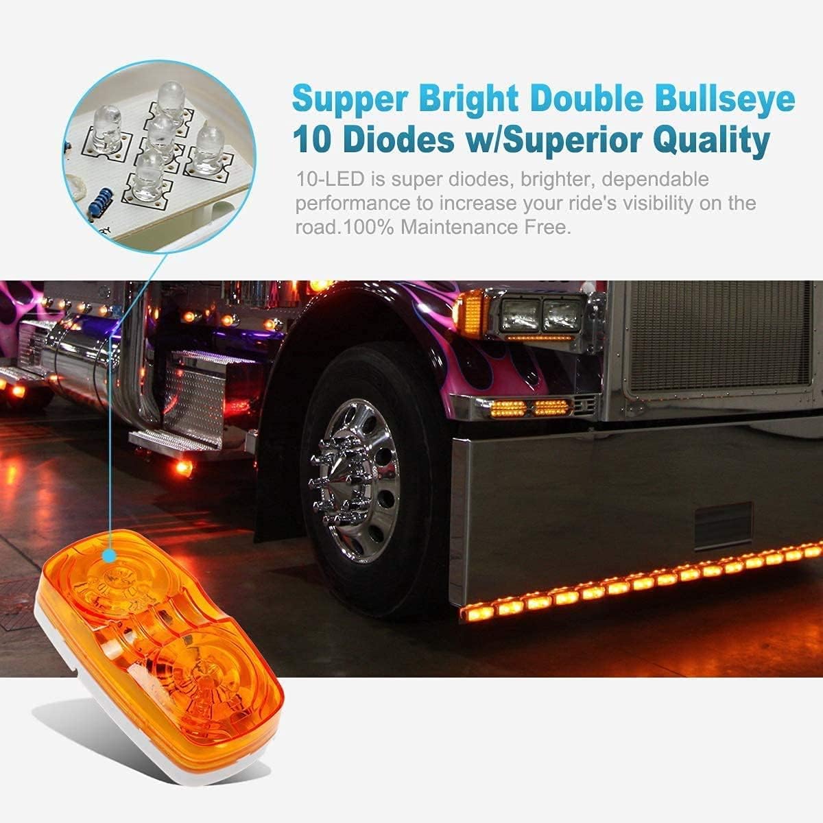 12V LED RV Camper Trailer Tail Light Kit with Amber Side Marker Clearance Lights and Red Stop Turn Brake Tail Lights O969