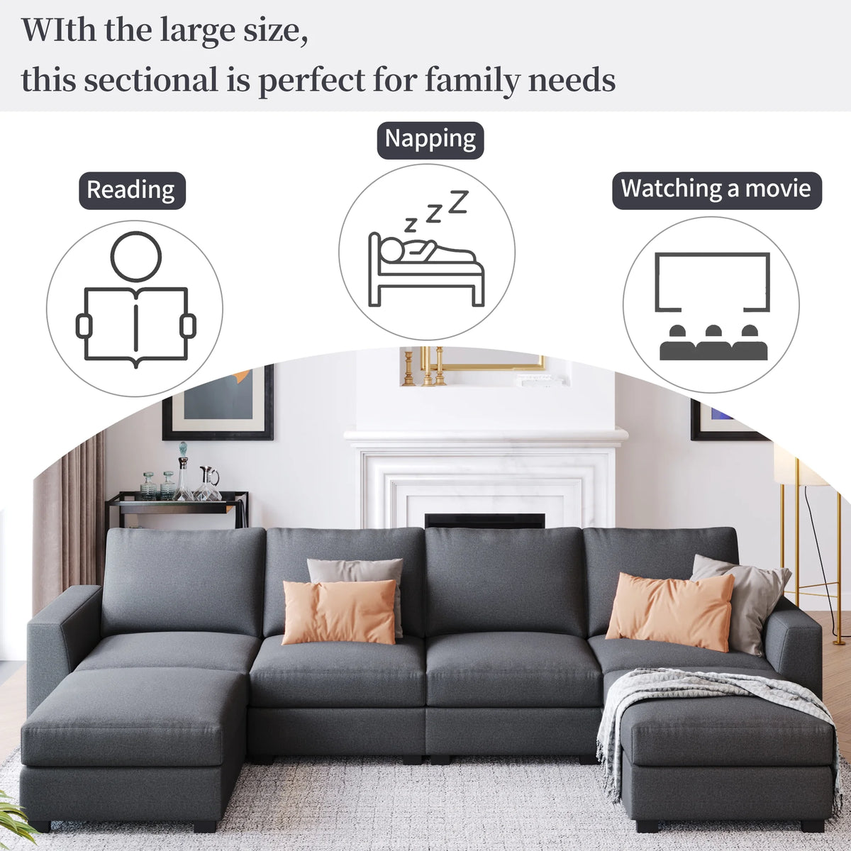 U Shaped Sofa with Removable Ottomans D54952