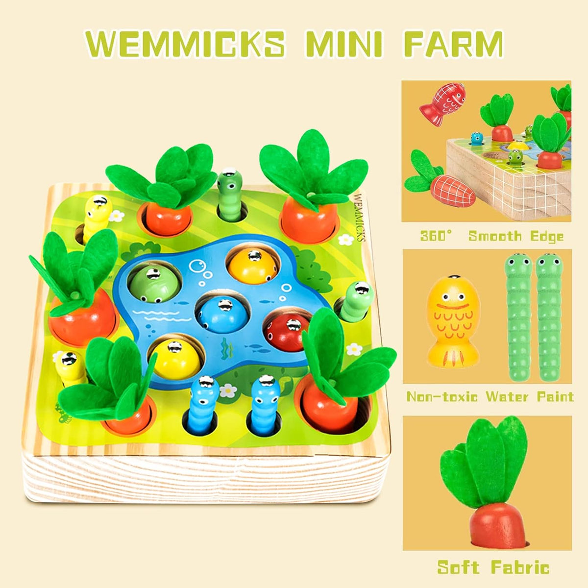 Montessori Wooden Toys Carrot Harvest Magnetic Fishing Game Q450
