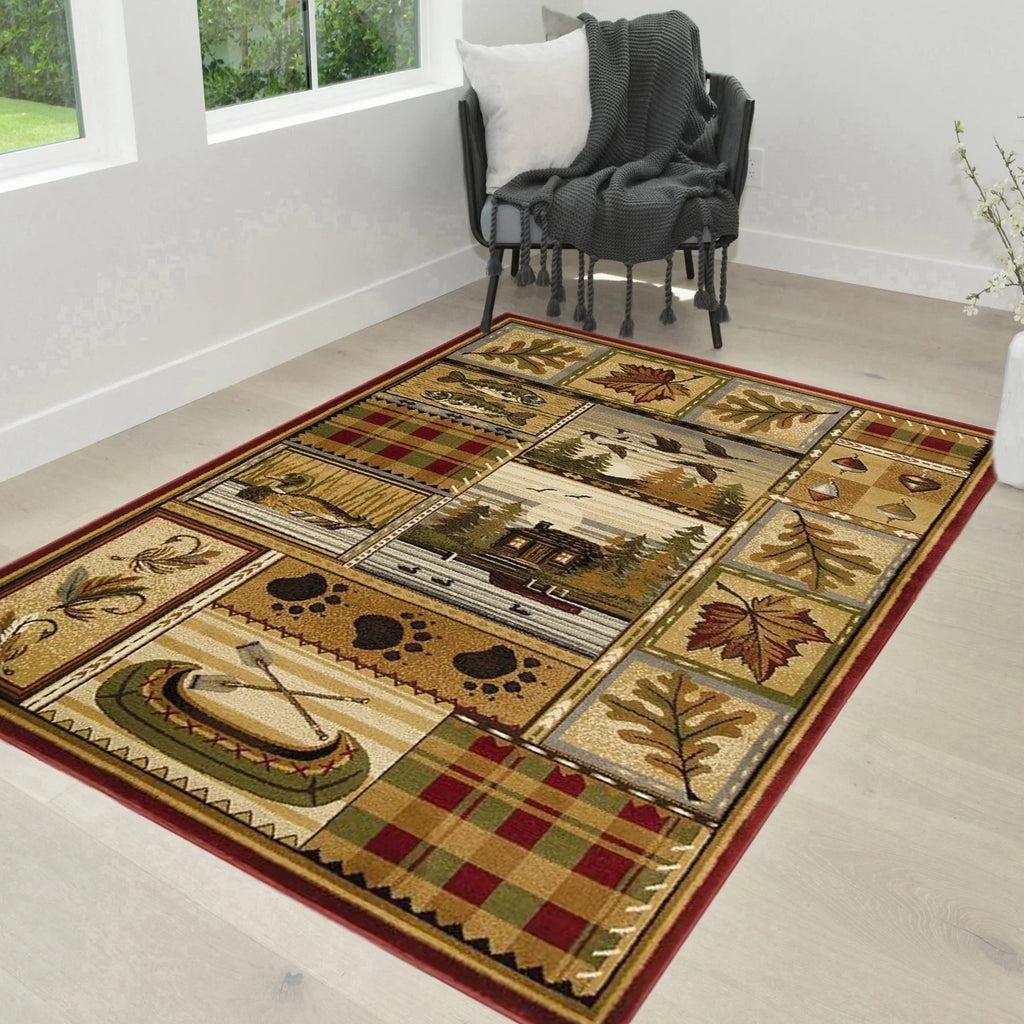 Beige/Multicolor Cabin Area Rug V3930
