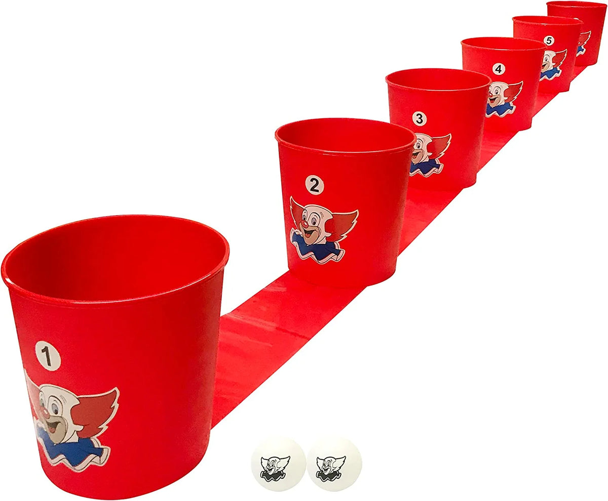 Bozo The Clown Bucket Bonanza Yard Games Pong Set with 6 Durable Buckets, 1 Vinyl Strip and 2 Balls R950722