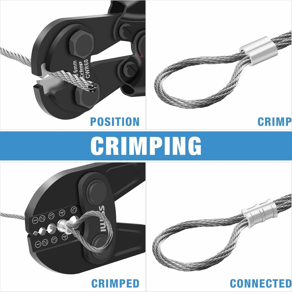 Wire Rope Crimping Tool for Aluminum Loop Sleeves, Duplex Oval Cable Ferrules 1/16’’ to 3/16’’, with Wire Rope Cable Cutter F6729