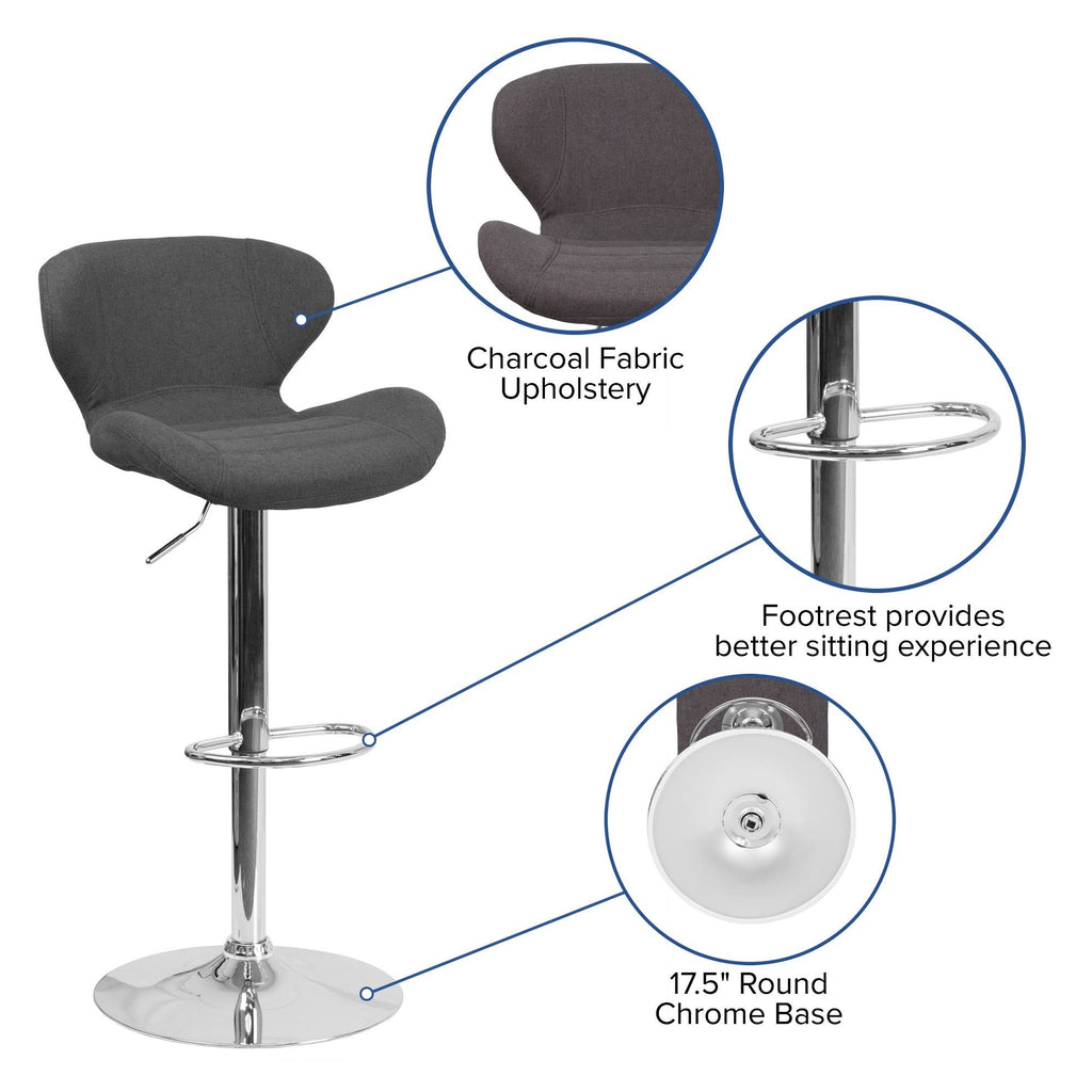 Charcoal Fabric Adjustable Height Barstool with Chrome Base G58076