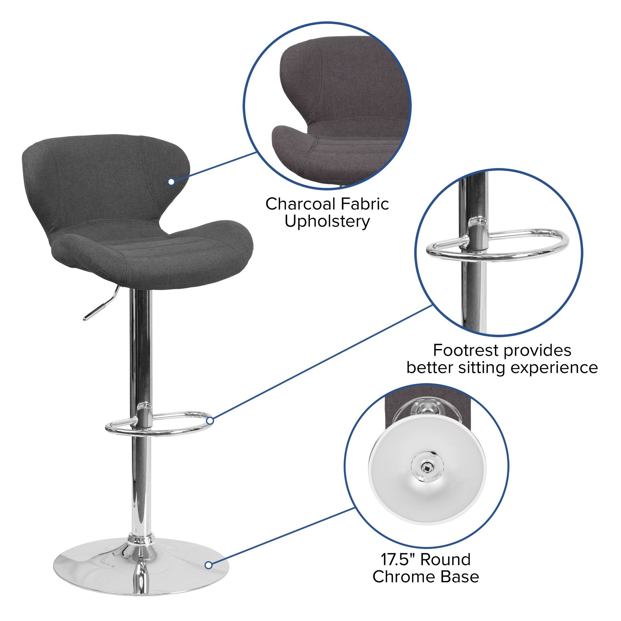 Charcoal Fabric Adjustable Height Barstool with Chrome Base G58076