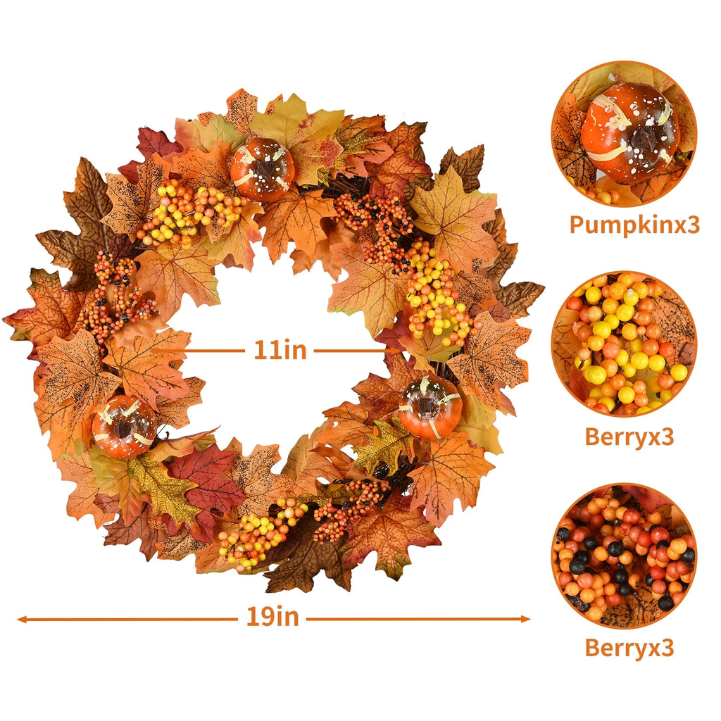 Artificial Hanging Maple Leaf Wreath with Pumpkin and Berry Z199805