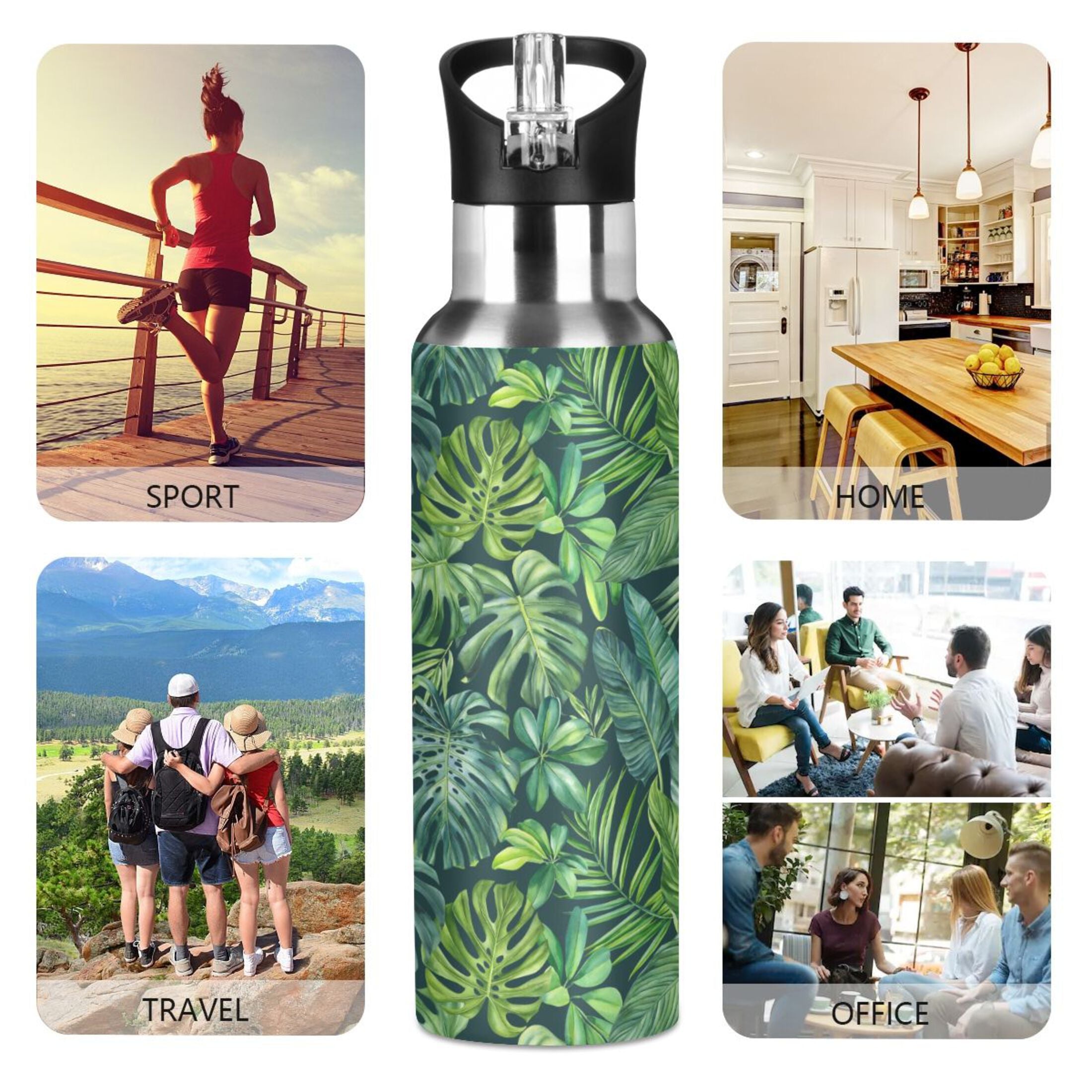 Green Stainless Steel Insulated Water Bottle with Straw Lid V215623