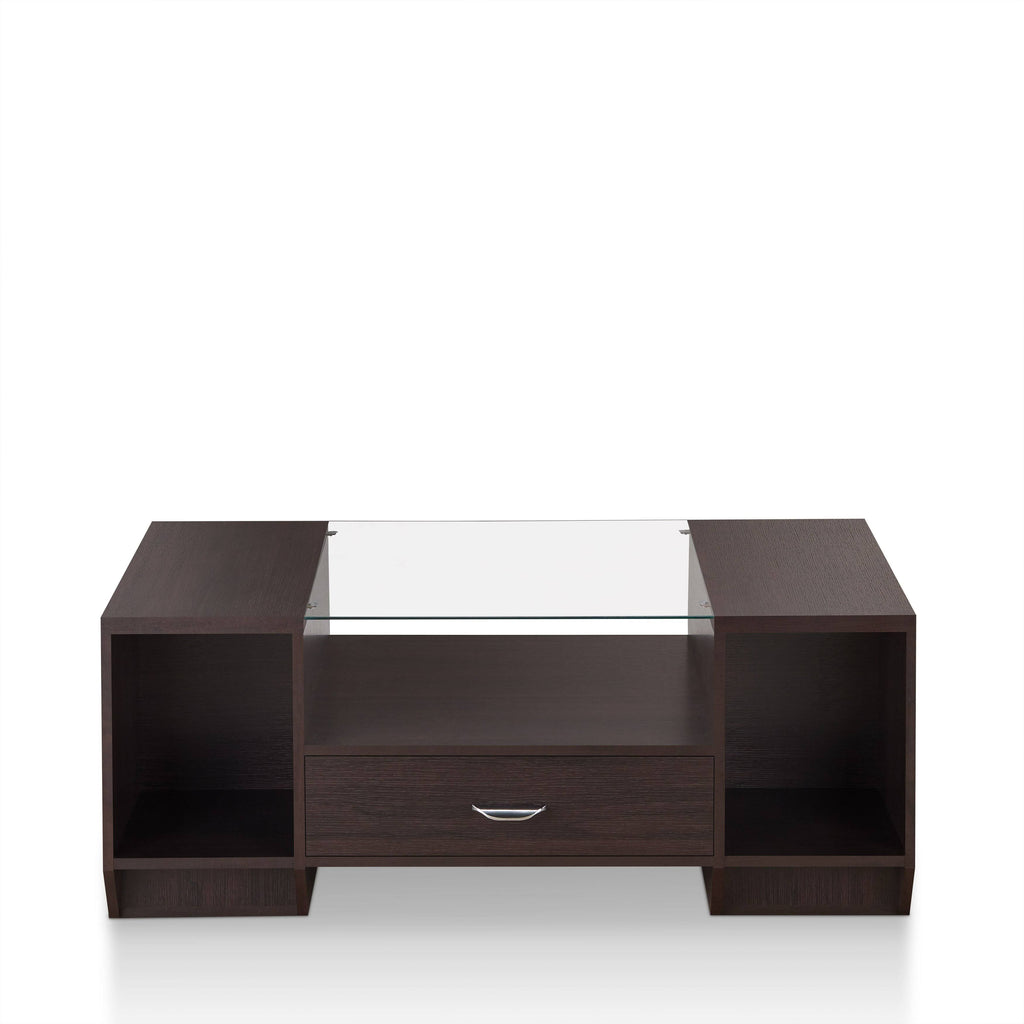 Espresso Glass Top Storage Coffee Table A99476