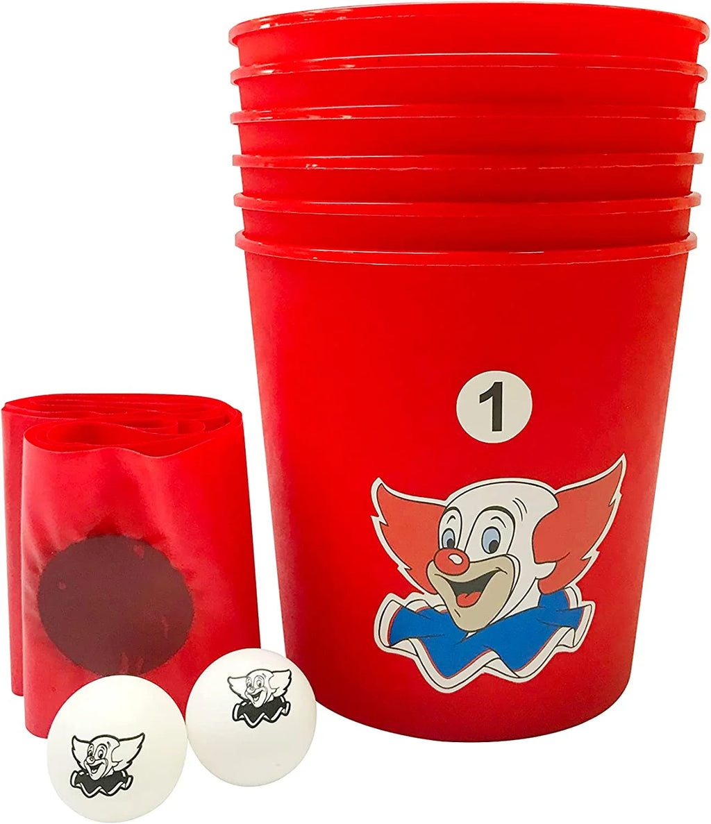 Bozo The Clown Bucket Bonanza Yard Games Pong Set with 6 Durable Buckets, 1 Vinyl Strip and 2 Balls R950722