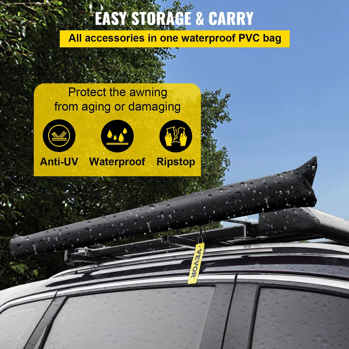 Retractable Waterproof Car Awning Tent Grey 6'x6' U266