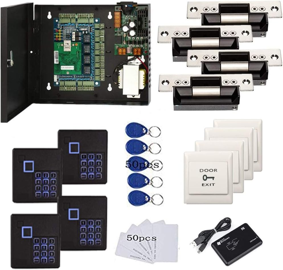 4 Doors TCP/IP RFID Access Control Systems with Keypad Reader 110V Power Supply Box E821197