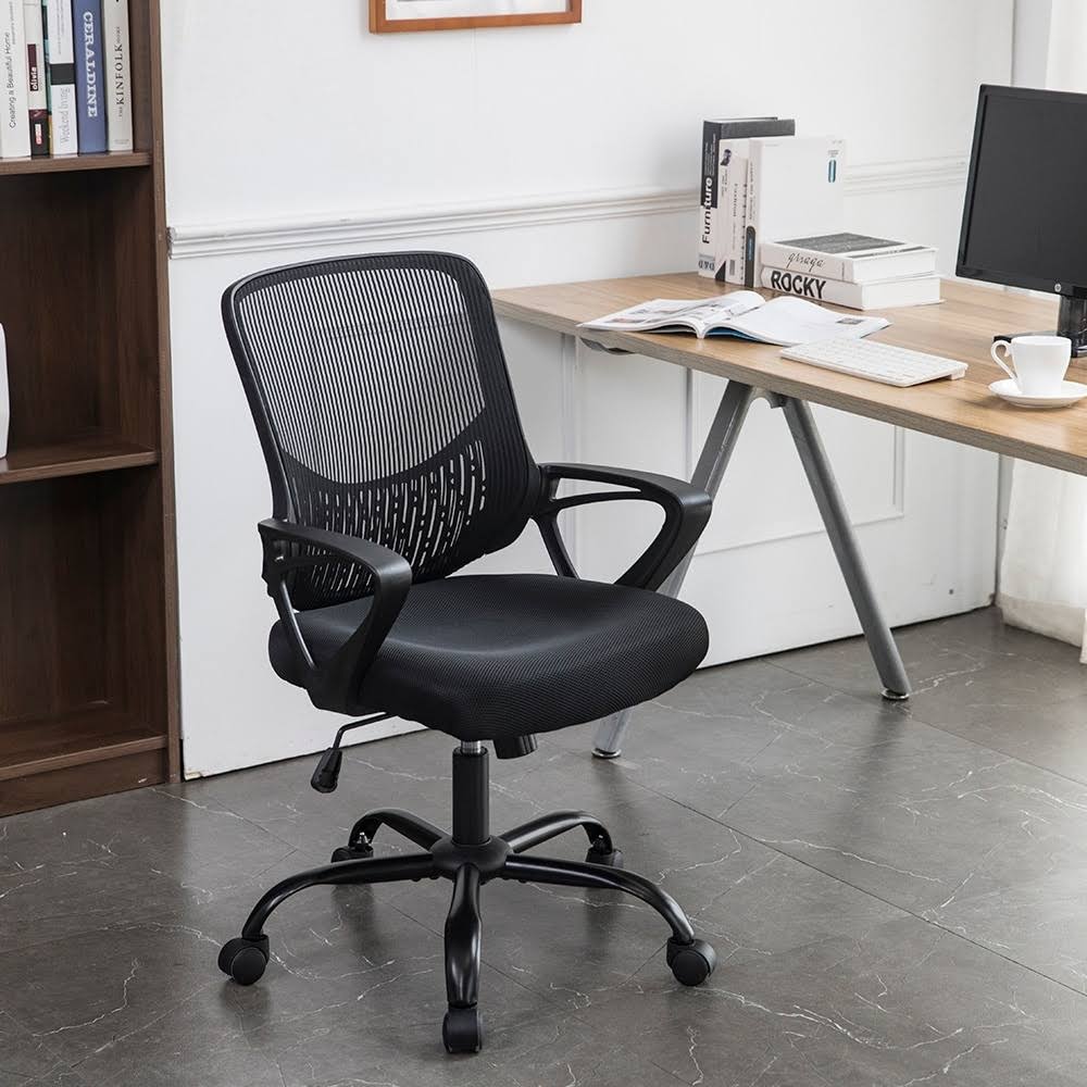 Black Swivel Mesh Chair with Armrest O349918