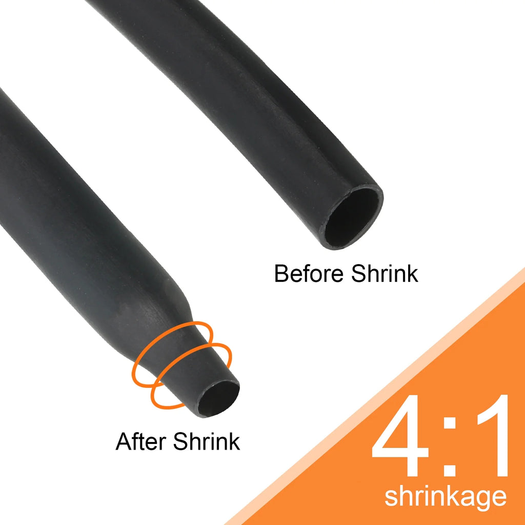2pcs 1/4" Dia 50ft 4:1 Dual Wall Adhesive Lined Waterproof Heat Shrink Tubing Black O416