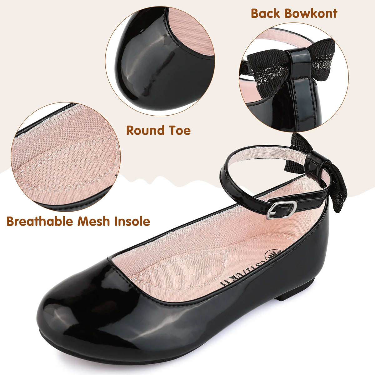 Black Mary Jane Flats Shoes V2843