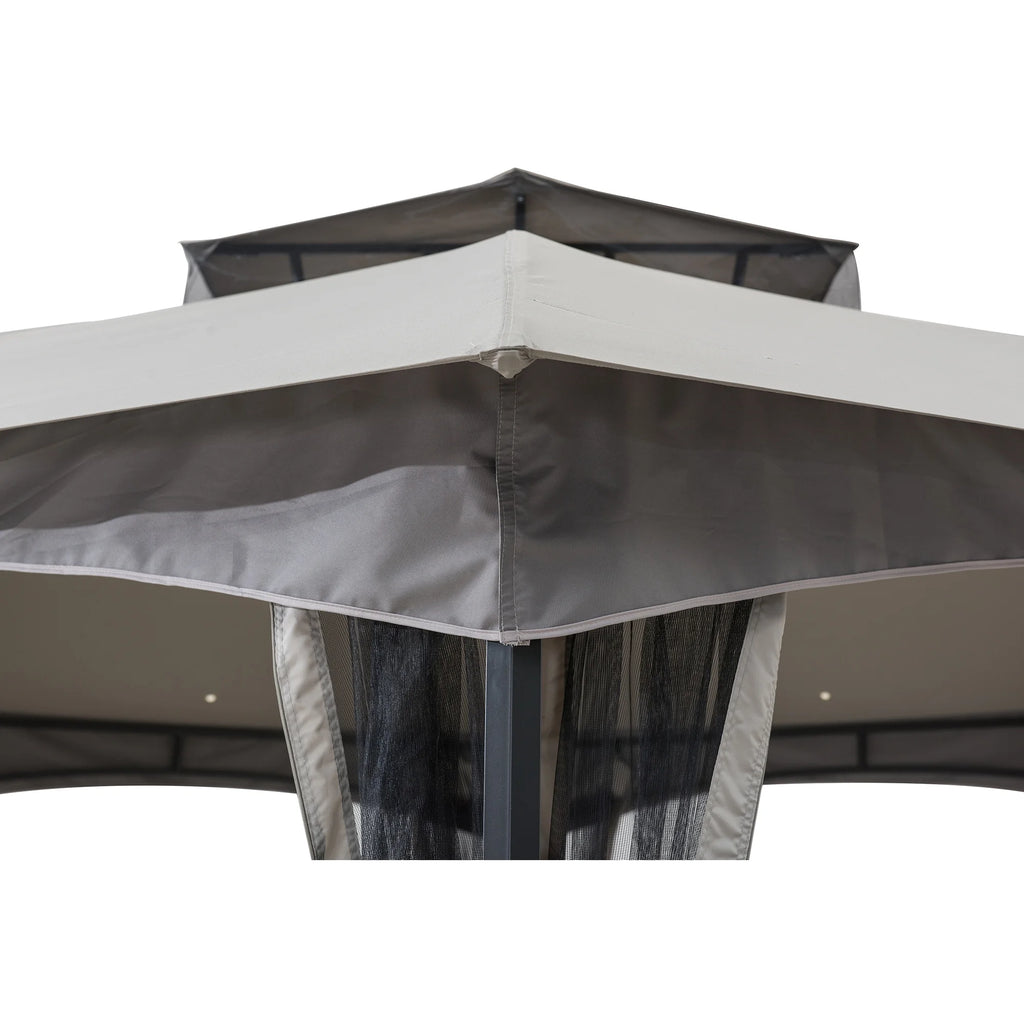 2-tone Gray Hexagon Steel Gazebo with Mosquito Netting Y12997