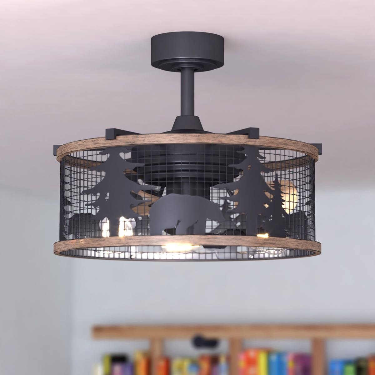 Bronze and Teak Rustic Indoor Ceiling Fan with Light Kit and Remote D4490