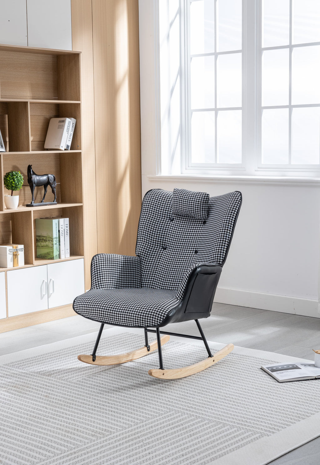 White Wingback Glider Rocker with Solid Wood Base X645