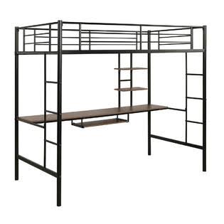 Twin Size Metal Loft Bunk Bed with Bookcase O96573