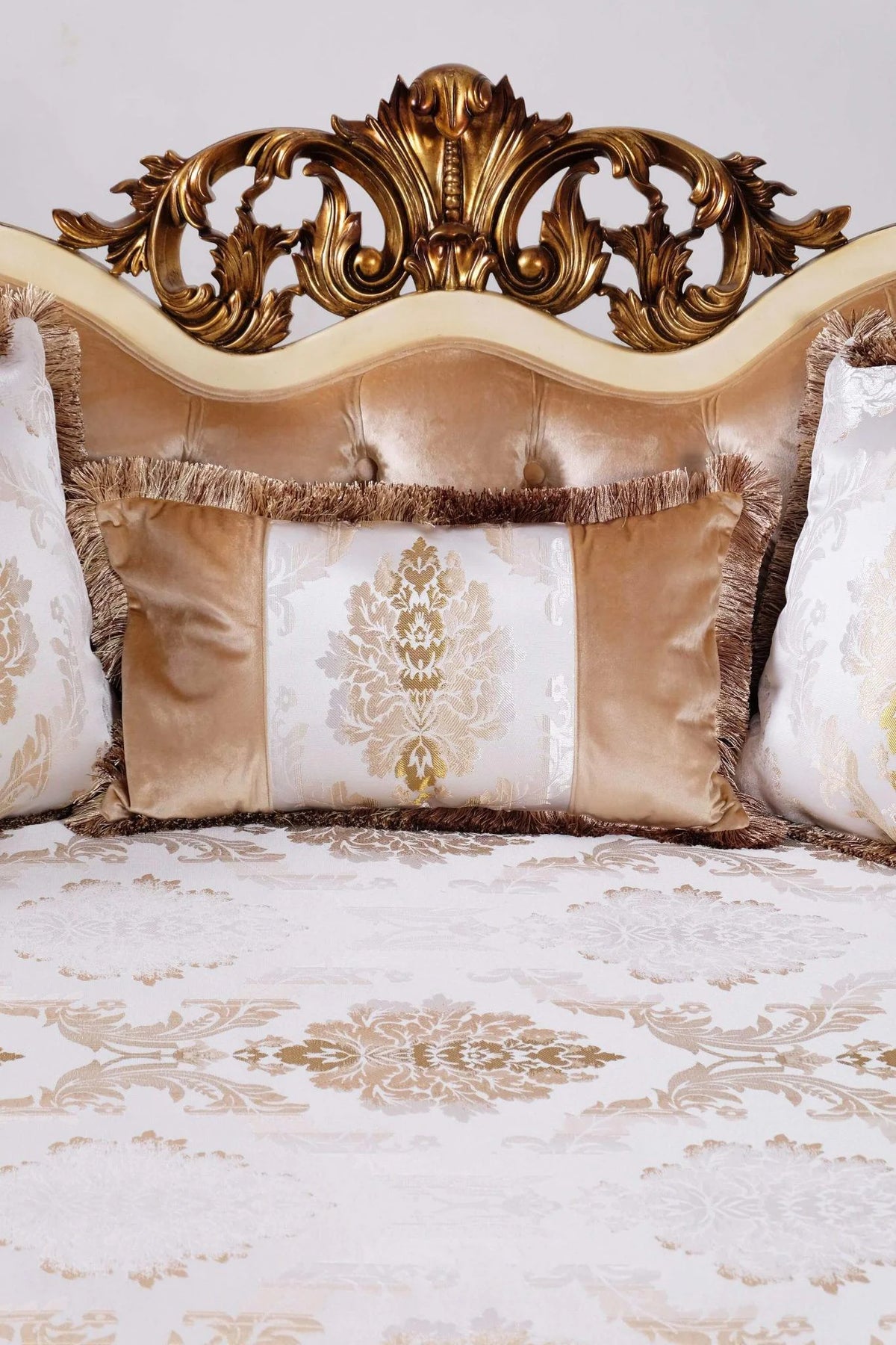 Beige & Gold Wood Trim Sofa L170660