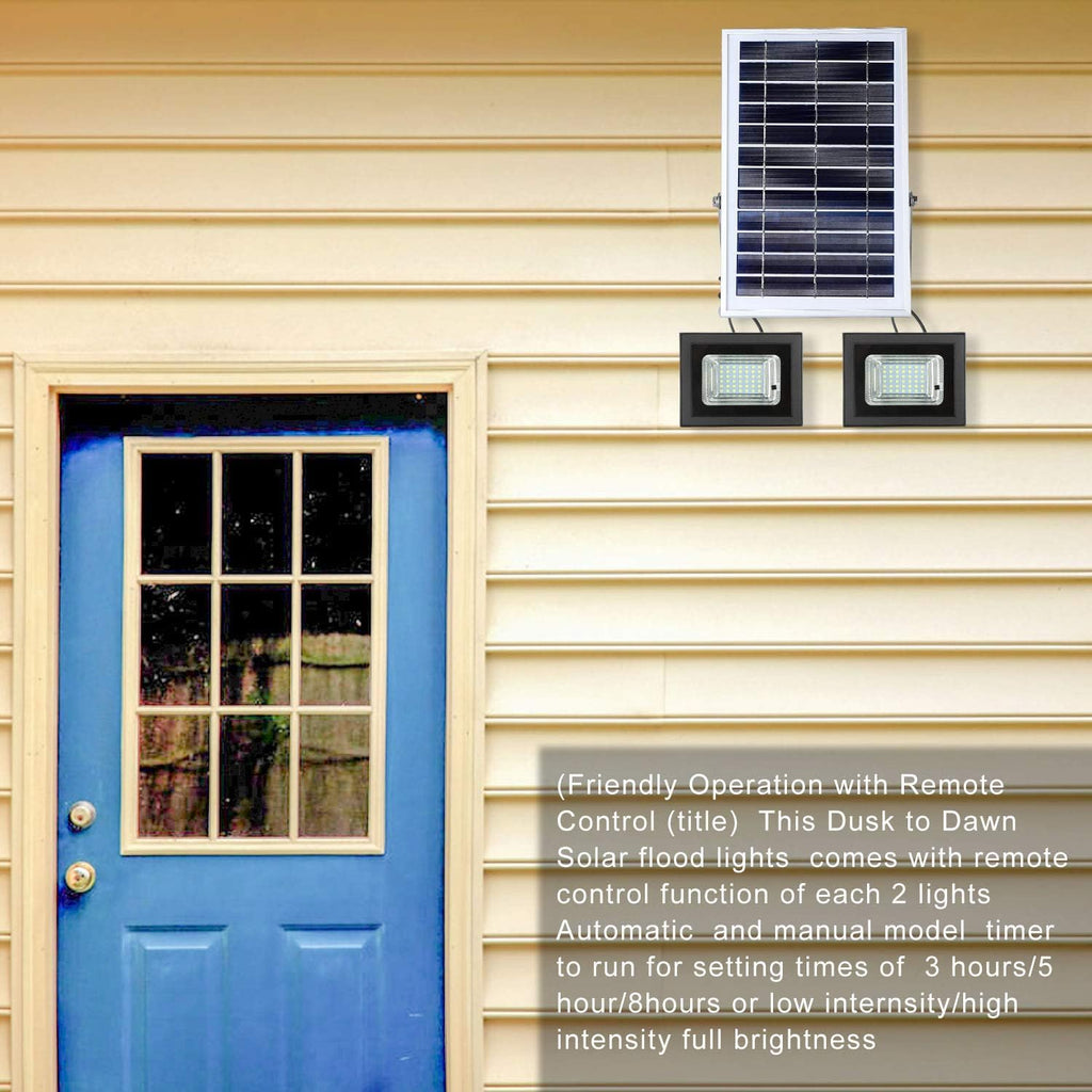 Solar Flood Lights Outdoor Remote, Dual 42 LEDs 6500K, Dusk to Dawn, 16.4ft Separated Cables, IP65 Waterproof A12052