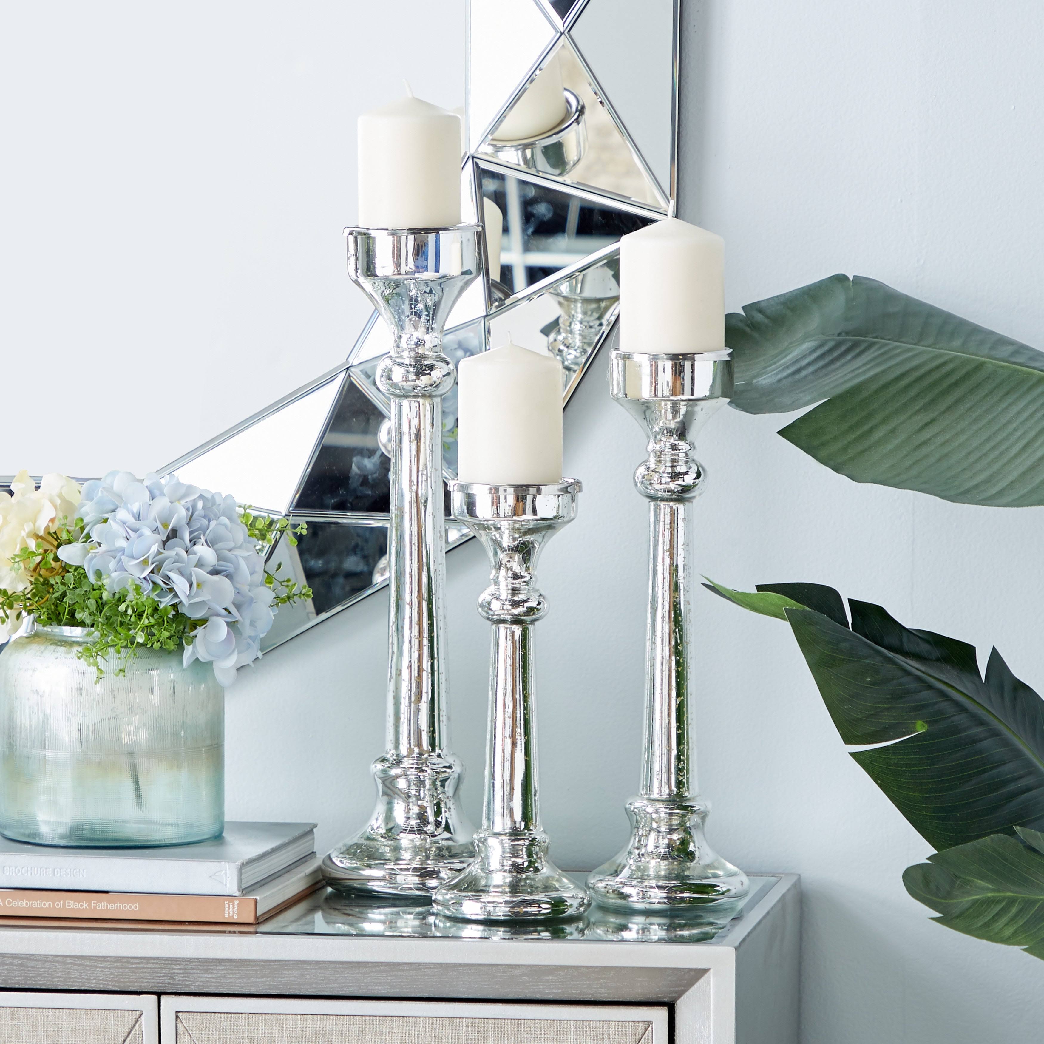 Silver Glass Candle Holder (Set of 3) L467