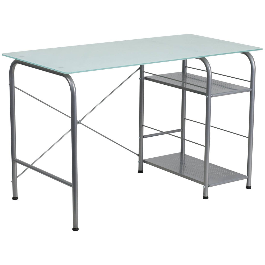 Glass Computer Desk with Open Storage Y777102
