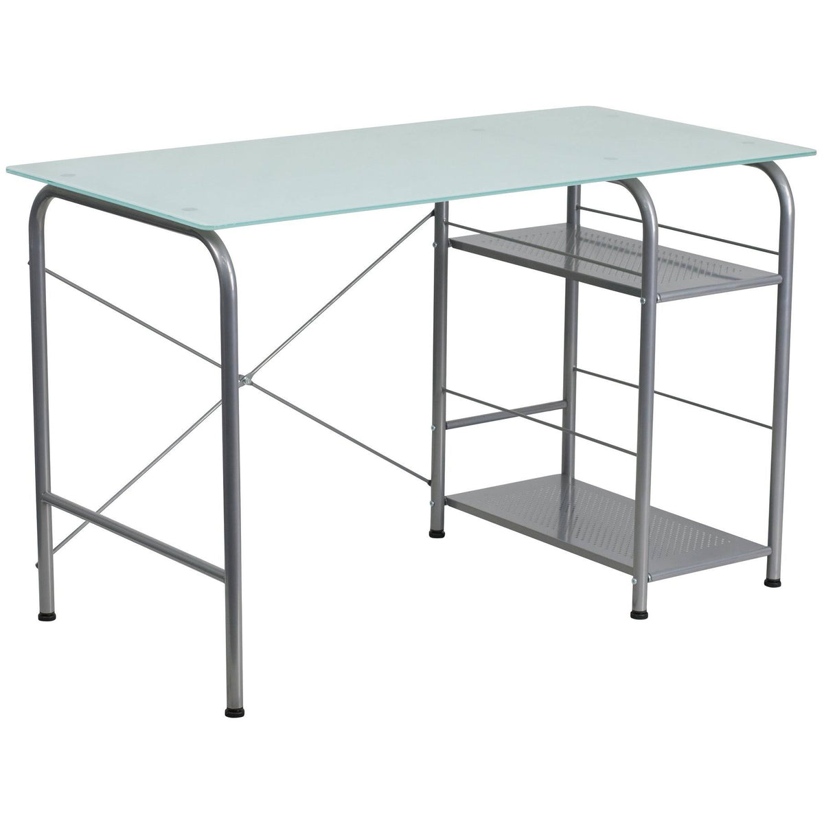 Glass Computer Desk with Open Storage Y777102