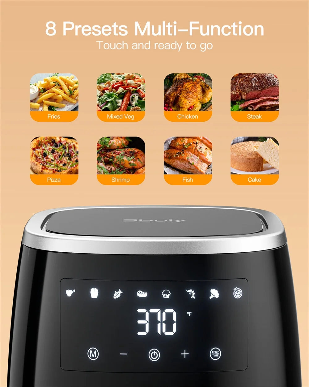 8-in-1 6 Qt Air Fryer with Touch-Screen Panel and Non-Stick Frying Basket O724704